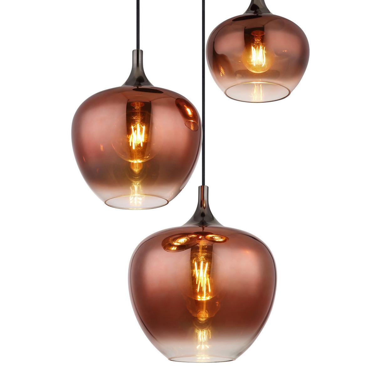 Függőlámpa 15548-3hg - fekete/rézszínű, Design, üveg/fém (48/120cm) - Globo