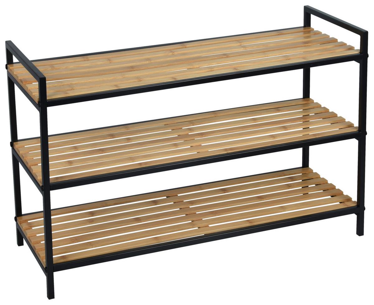 Regál na boty AZRA II - černá/přírodní barvy, Moderní, kov/přírodní materiály (70/48,5/30cm) - Mömax