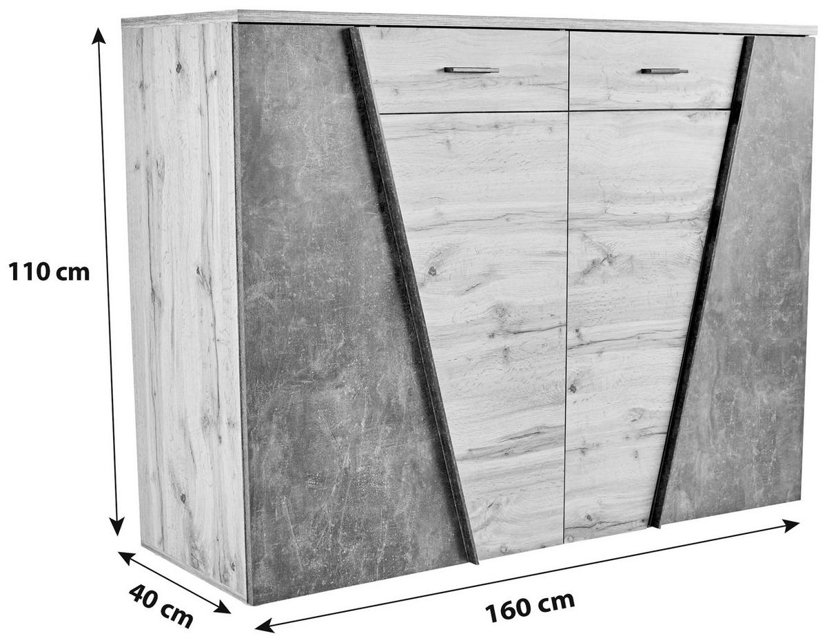 Komód Venedig 160/110 Cm - tölgyfa színű/szürke, Modern, faalapú anyag (160/110/40cm)