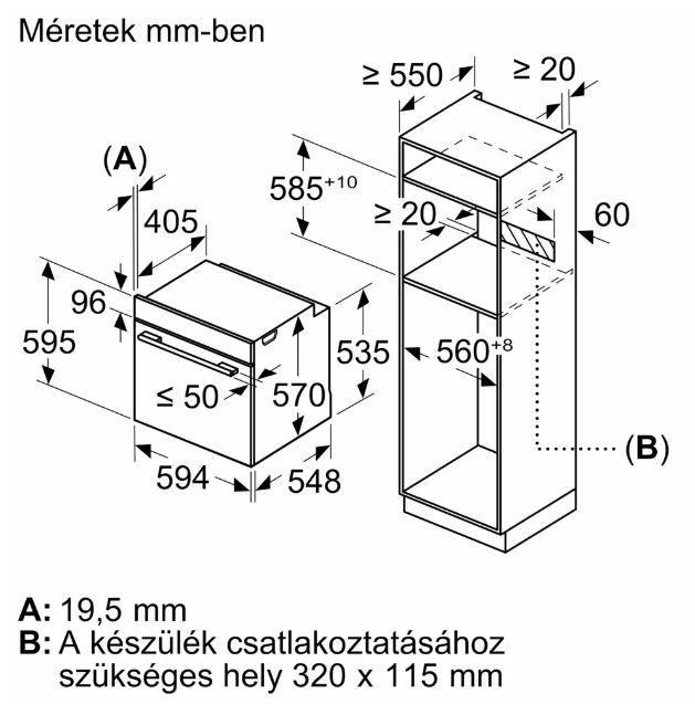 Beépíthető Sütő Hba534eb3 - fém (59,5/59,4/54,8cm) - Bosch
