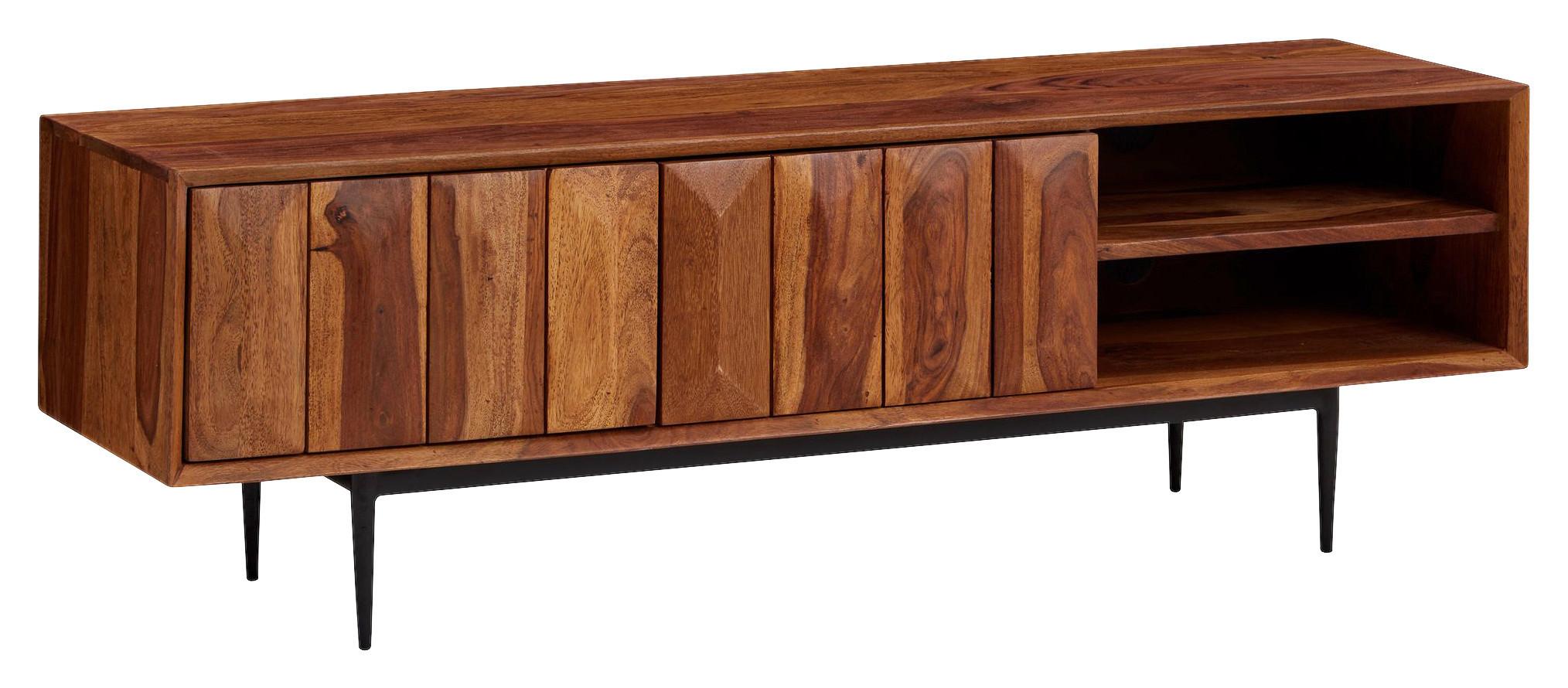 Nízka komoda z masívneho dreva š: 123cm - farba indického palisandra, Modern, drevo (123/42/35cm) - MID.YOU