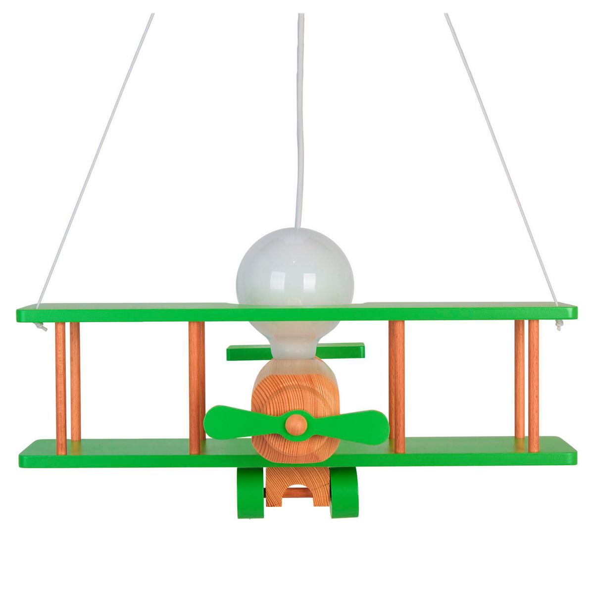 Kinderhängeleuchte Flugzeug H: 75 Cm 1-Flammig - Naturfarben/Grün, KONVENTIONELL, Holz (42/45/75cm)