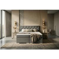 Boxspringbett mit Topper 180x200 Korfu - Chromfarben/Dunkelgrau, MODERN, Holzwerkstoff/Textil (180/200cm) - MID.YOU