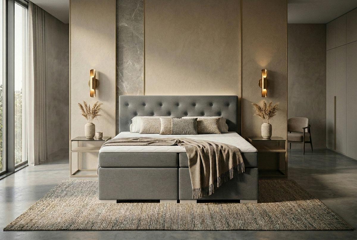 Boxspringbett mit Topper 180x200 Korfu - Chromfarben/Dunkelgrau, MODERN, Holzwerkstoff/Textil (180/200cm) - MID.YOU