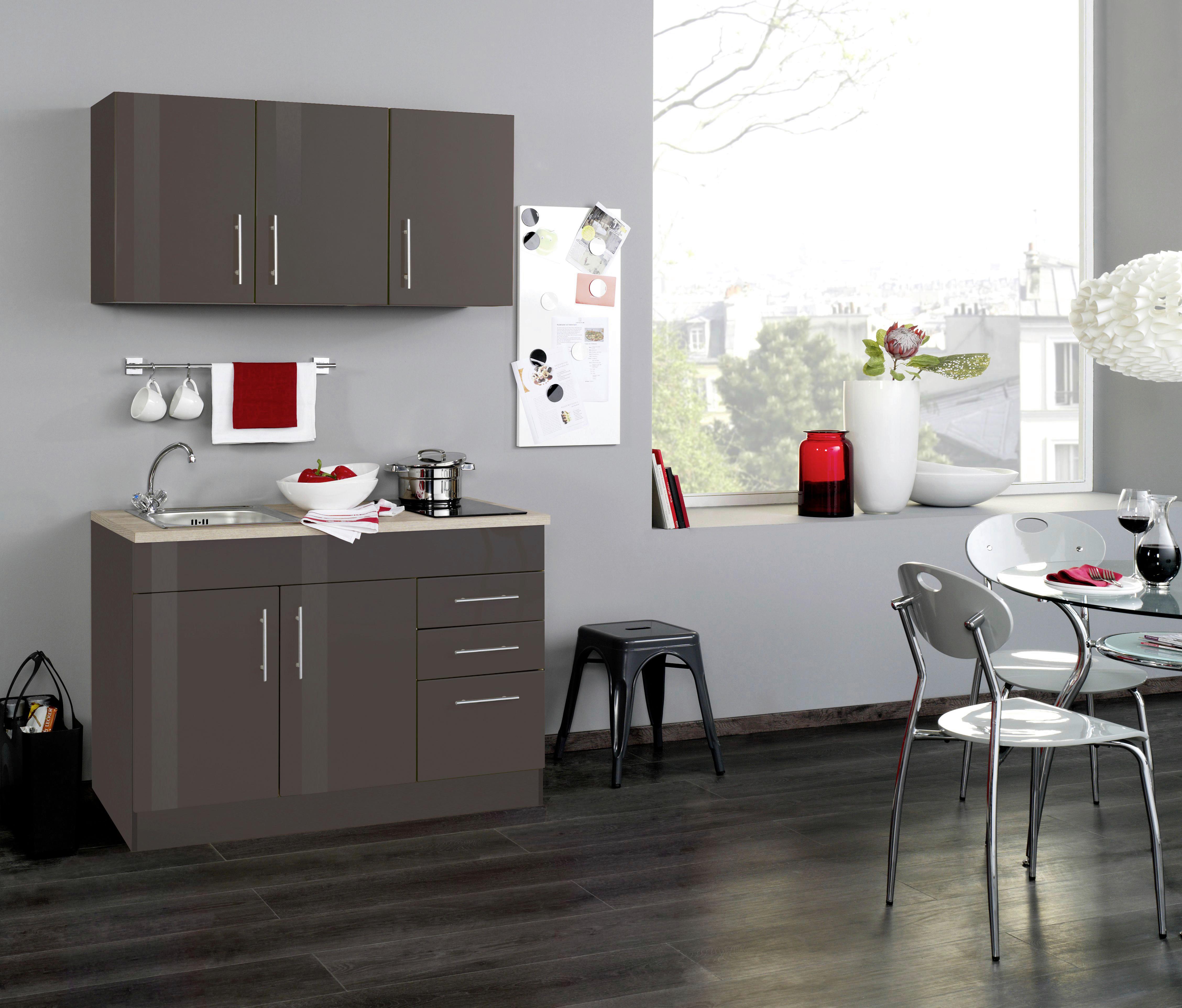 Miniküche Toronto Grau/eiche Dekor B: 120 Cm - Grau Hochglanz/Graphitfarben, MODERN, Holzwerkstoff (120cm) - Held