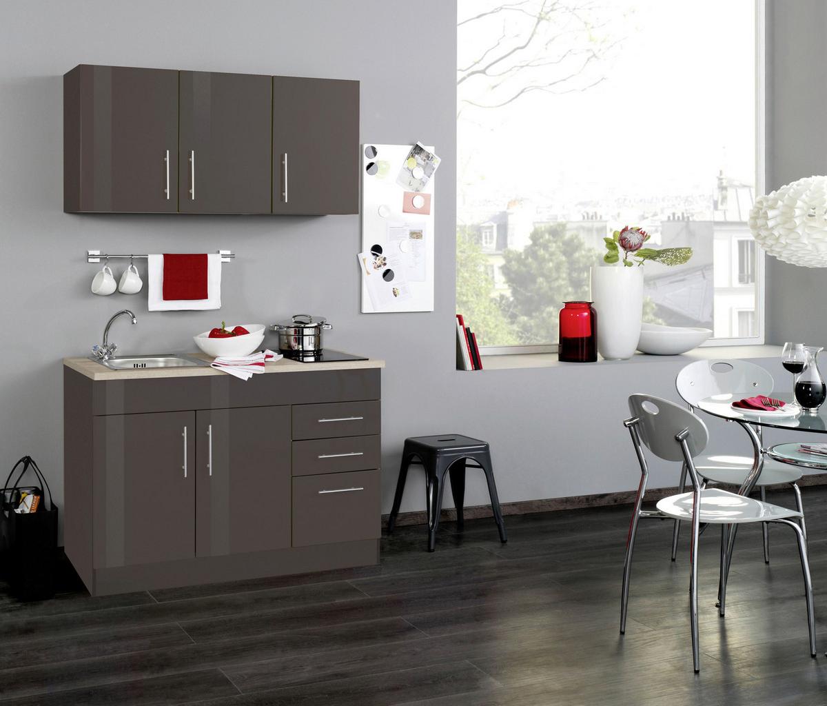 Miniküche Toronto Grau/eiche Dekor B: 120 Cm - Grau Hochglanz/Graphitfarben, MODERN, Holzwerkstoff (120cm) - Held