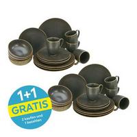 Kombiservice Rusty Schwarz 4 Personen Geschirr Set - Schwarz, Basics, Keramik (30/32/33cm) - Creatable