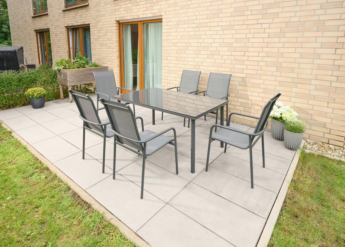 Gartengarnitur 7-tlg. Torino Aus Metall/glas/textil - Grau, MODERN, Glas/Textil (150/74/90cm) - Beldano