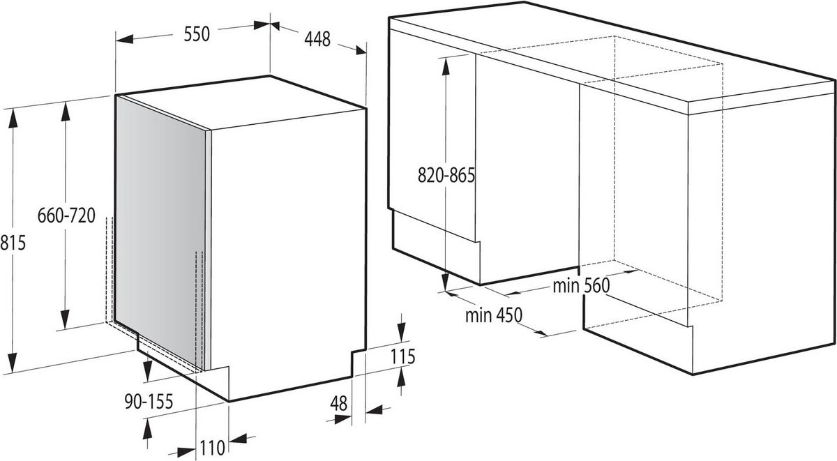 Einbau-geschirrspüler Bxhxt: 44,8x81,5x55 Cm - Edelstahlfarben/Schwarz, Basics, Metall (44,8/81,5/55cm) - Gorenje