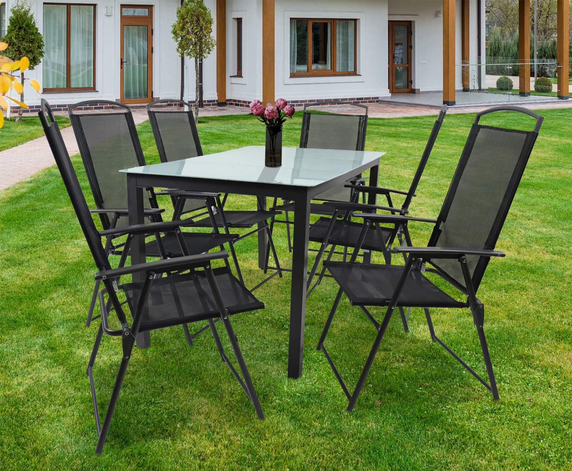 Gartenmöbel Set 7-Tlg. aus Metall/Textil/Glas - Anthrazit, Basics, Glas/Textil - Gardenson
