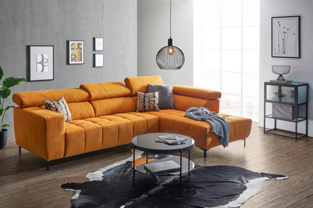 Rohová sedačka TARRAGONA, pravá, žltá, el.výsuv - černá/žlutá, Moderní, textil (295/201cm)