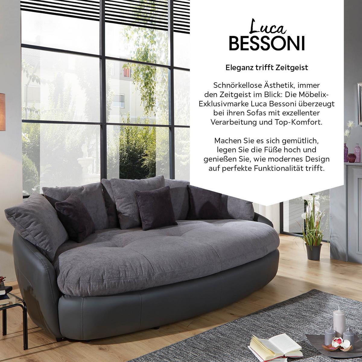 Megasofa Mit Kissen Aruba, Mikrofaser/lederlook - Schwarz/Weiß, LIFESTYLE, Textil (238/80/140cm)