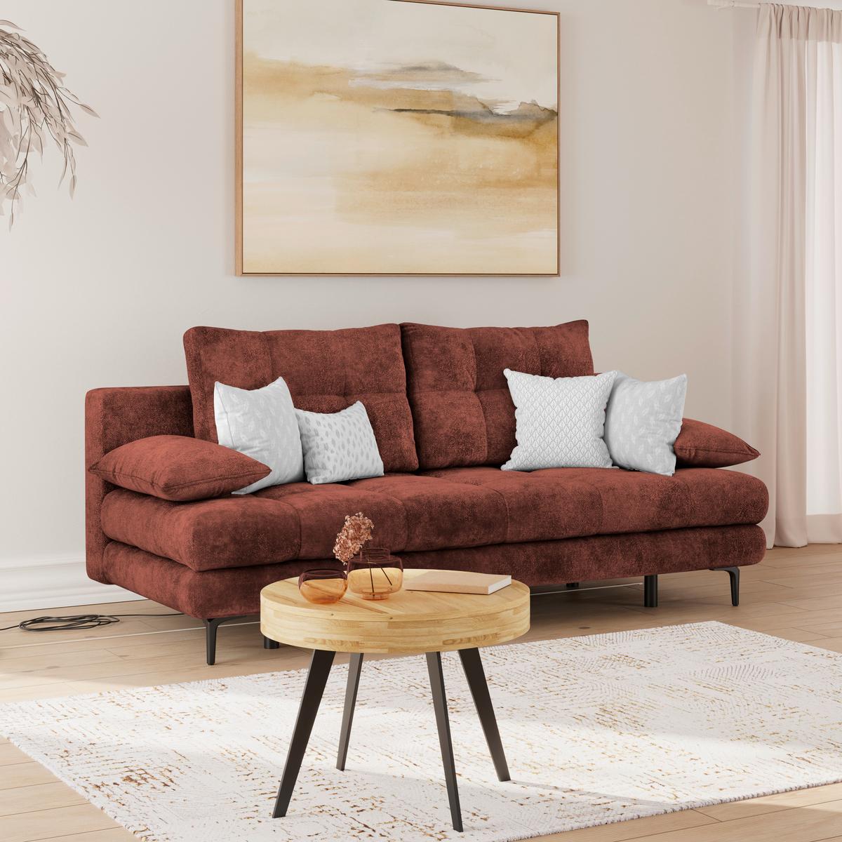 Schlafsofa Perla Rot B: 203 Cm - Bordeaux/Schwarz, KONVENTIONELL, Textil (203/94/96cm)