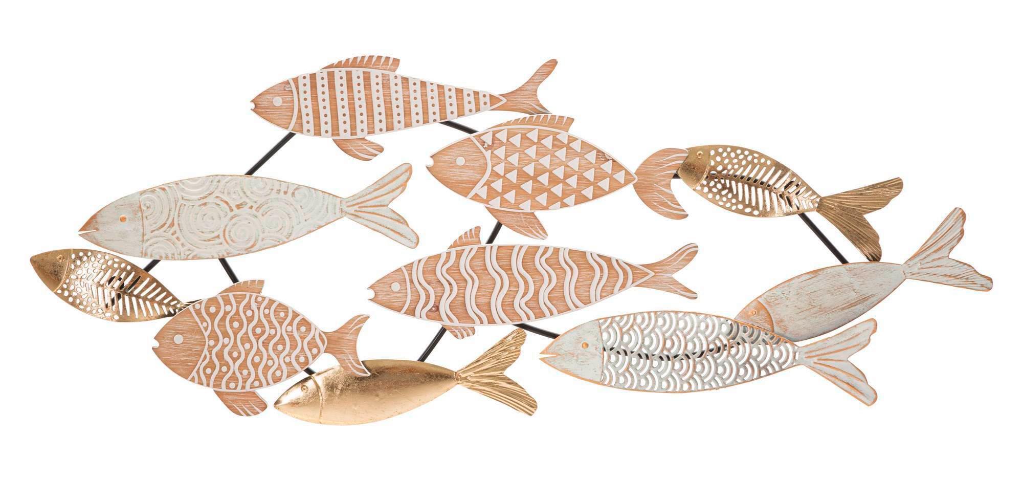 Wanddeko Fishy Naturfarben/Grau/Weiß B: 118cm - Naturfarben/Weiß, Basics, Holzwerkstoff/Metall (118/46.4/5.7cm)