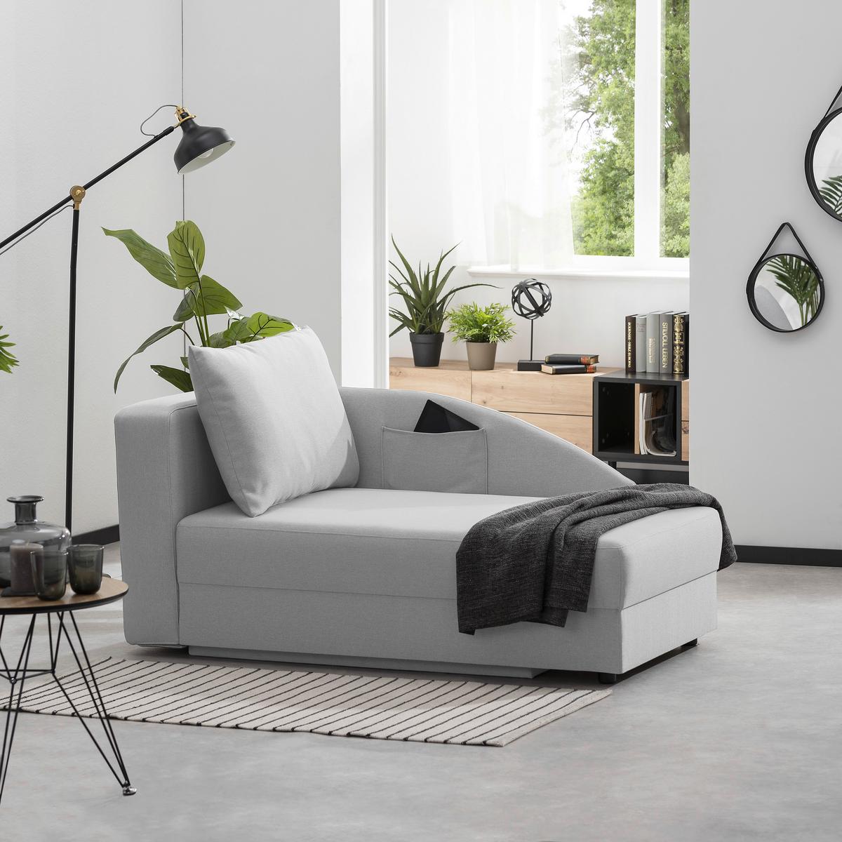 Recamiere Tobi L: 154cm Rechts Hellgrau Mit Bettkasten - Hellgrau, Design, Textil (154/86/93cm) - Max Winzer