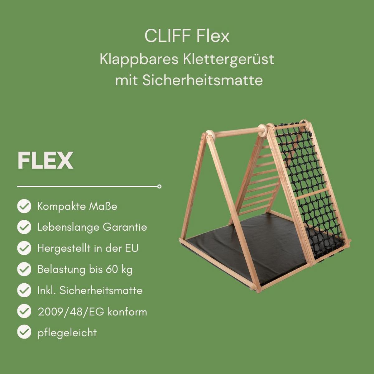 klappbares Klettergerüst mit Sicherheitsmatte - Birkefarben/Schwarz, Basics, Holz (105/110/100cm) - CLIFF