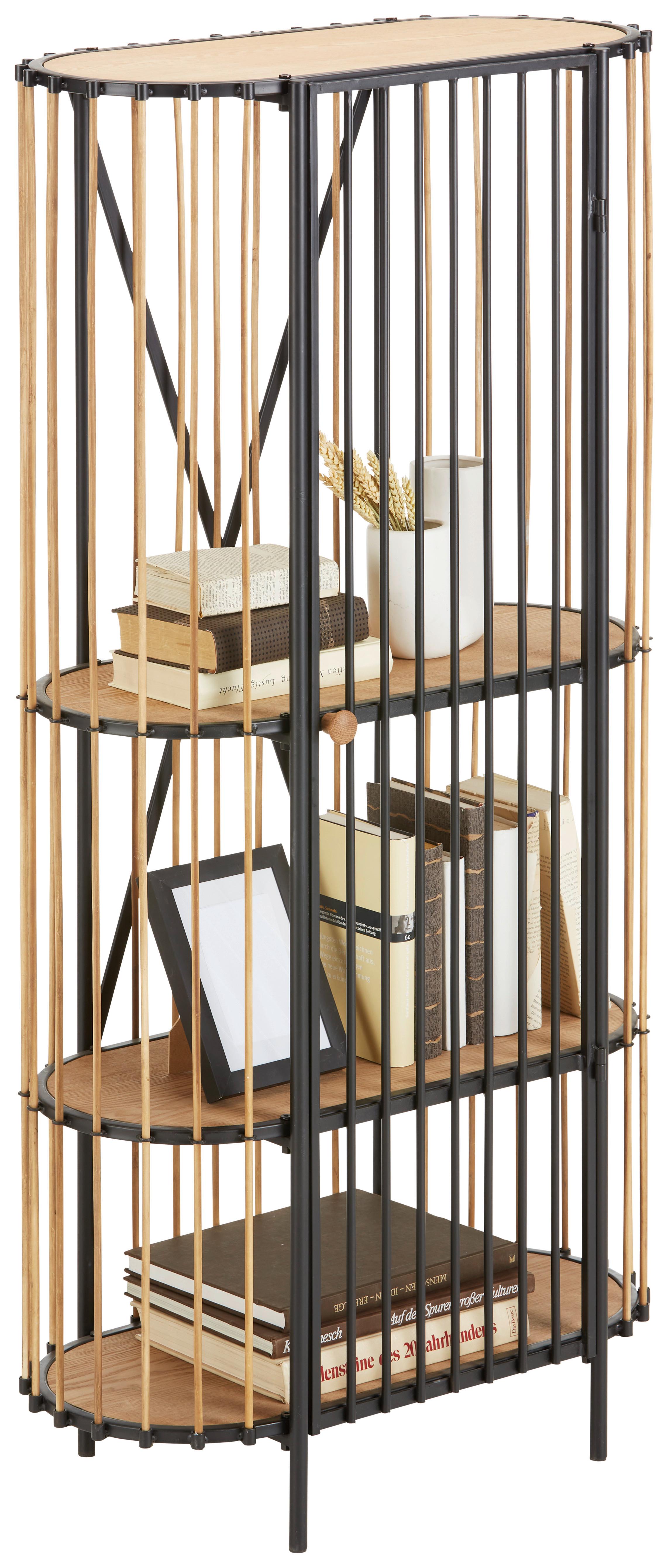 REGÁL BAMBOO - černá/přírodní barvy, Lifestyle, kov/dřevo (67/132/32cm) - Premium Living