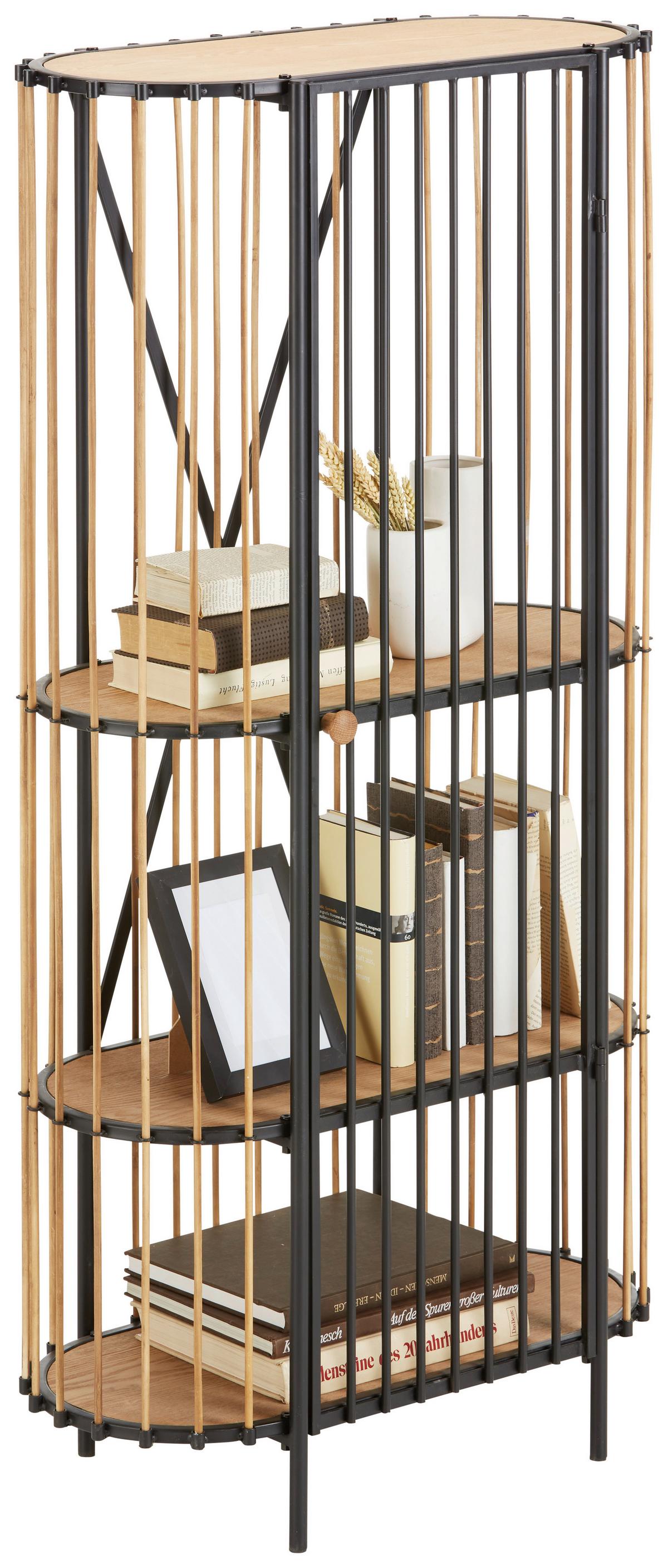 REGÁL BAMBOO - černá/přírodní barvy, Lifestyle, kov/dřevo (67/132/32cm) - Premium Living