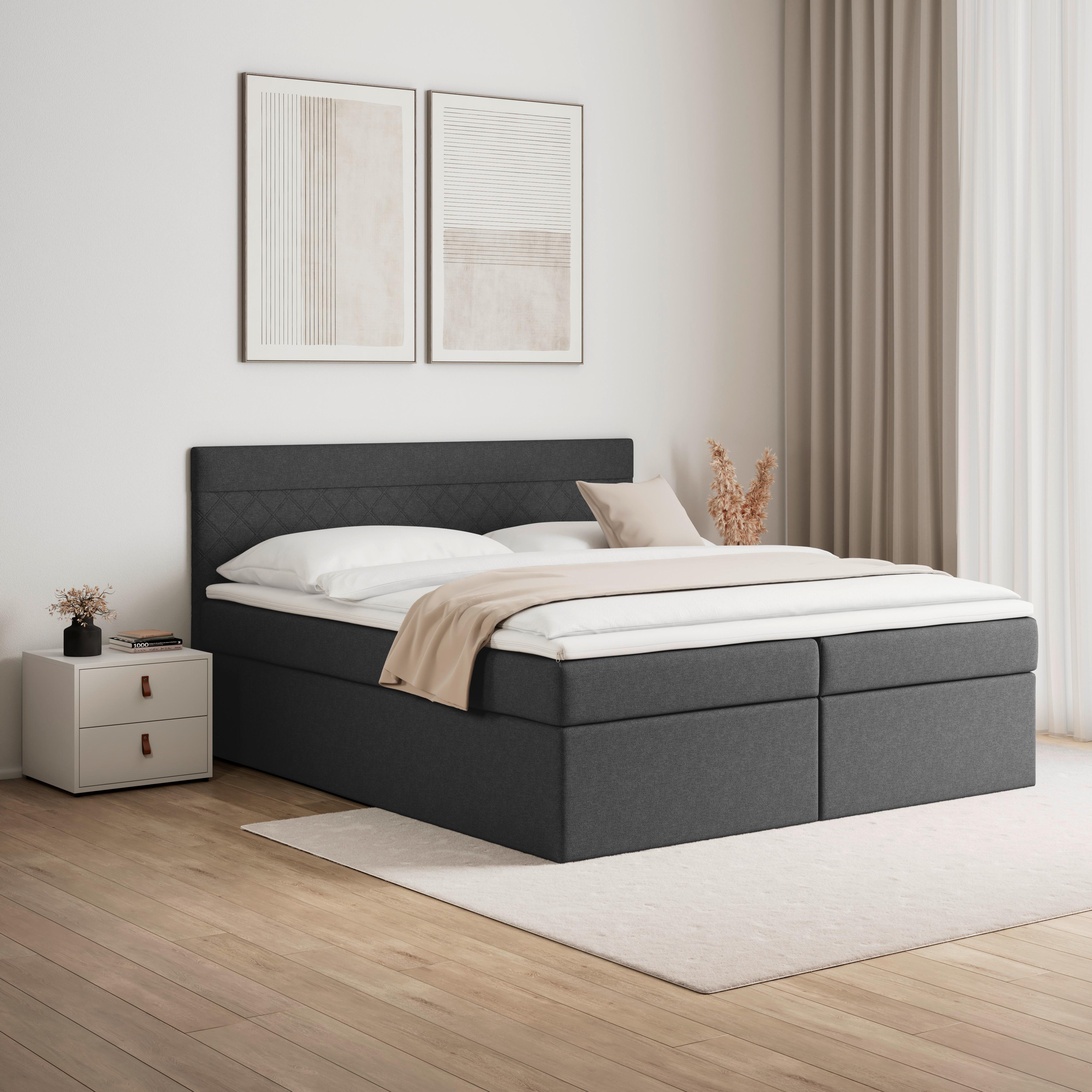 Boxspring posteľ s topperom Rosa, 180x200, antracitová - čierna/tmavosivá, Modern, drevo/kompozitné drevo (180/200cm) - Bessagi Home