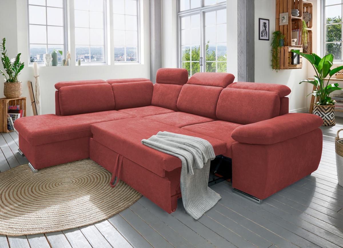 Ecksofa Vasto Rot S: 228x283 cm - Chromfarben/Rot, Design, Textil (228/283cm) - Livetastic