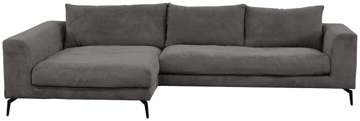 Ecksofa Berlin Cord Grau 172x313 cm - Schwarz/Grau, Design, Textil (172/313cm) - Livetastic