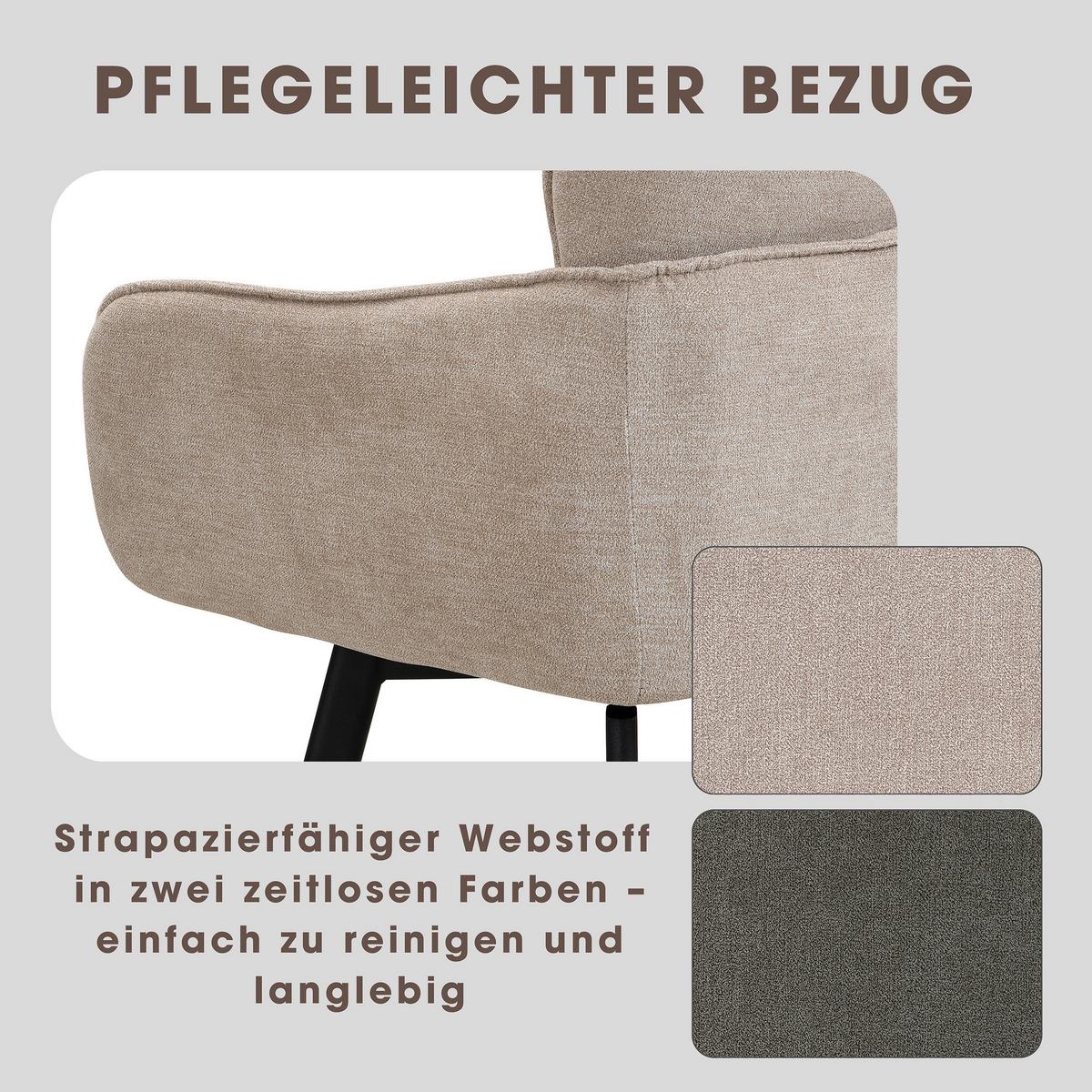 Stuhl-set Rico - Taupe/Schwarz, MODERN, Textil/Metall (61/90/63cm) - MID.YOU