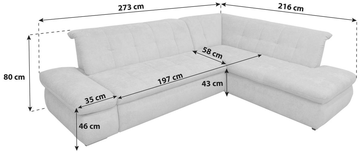 Ecksofa Mit Armteilverstellung Moric Grau Mikrofaser - Chromfarben/Grau, KONVENTIONELL, Textil (273/216cm) - MID.YOU