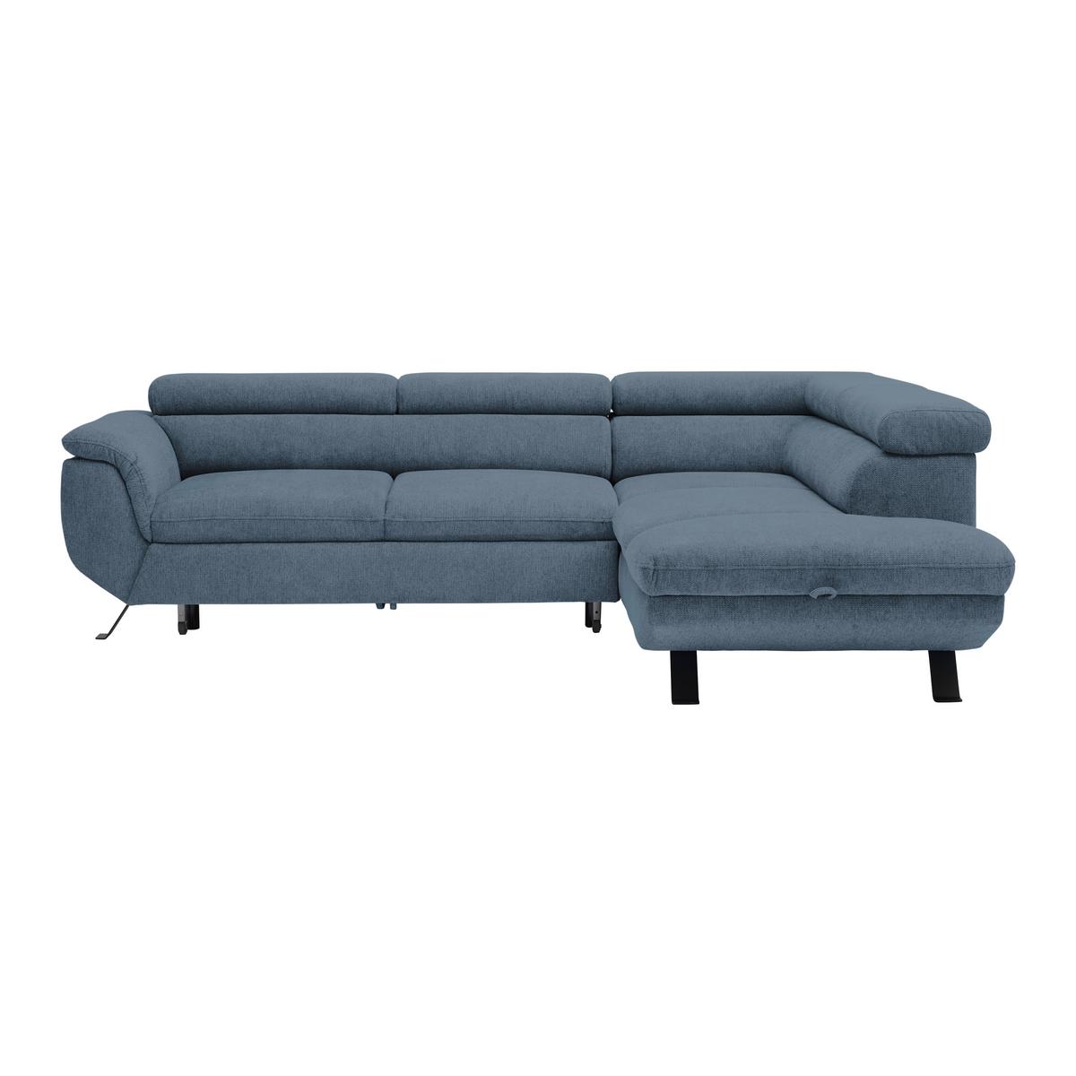 Rohová sedačka RAVEN, pravá, kráľovská modrá - čierna/kráľovská modrá, Modern, kov/textil (257/76-92/96cm) - Mömax