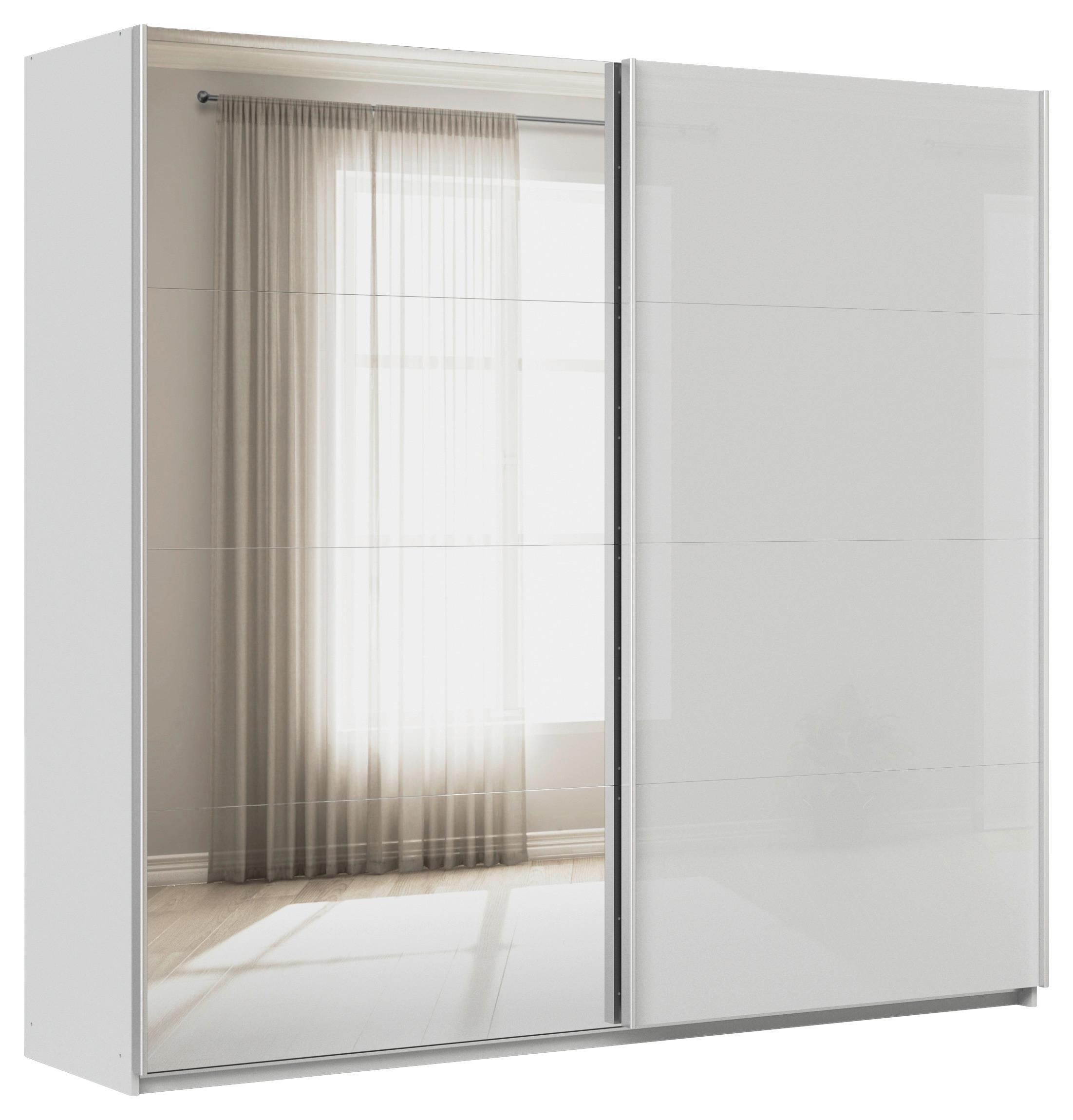 Schwebetürenschrank Feldkirch 225 Normalhöhe - Grau Hochglanz/Silberfarben, MODERN, Glas/Holzwerkstoff (225/210/62cm)