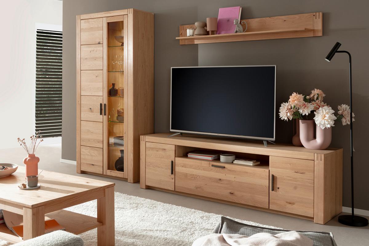 Wohnwand Prag - Eichefarben, Design, Glas/Holz (283/203/50cm) - Livetastic