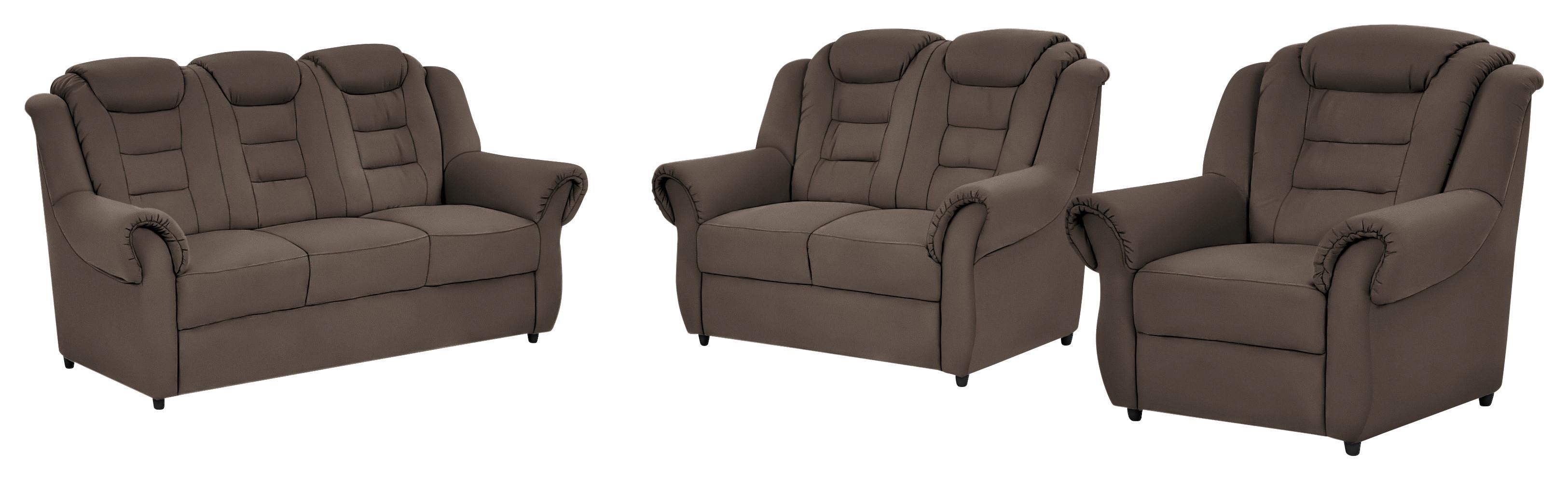 Sitzgarnitur 3-tlg. Boston Braun Lederlook - Schwarz/Braun, KONVENTIONELL, Textil - Livetastic