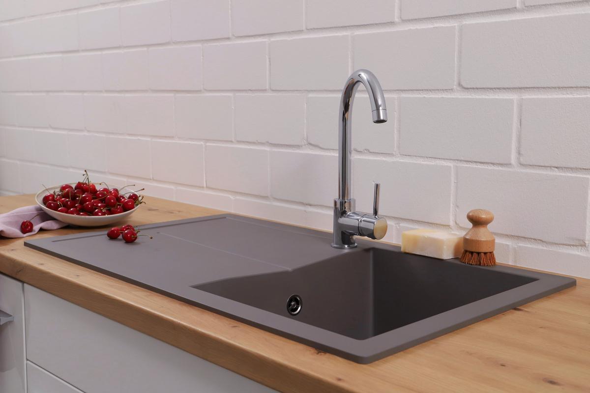 Spüle Cleveland Grau 86x21,4 Cm - Grau, Basics, Glas/Kunststoff (86/21,4/50cm) - Respekta