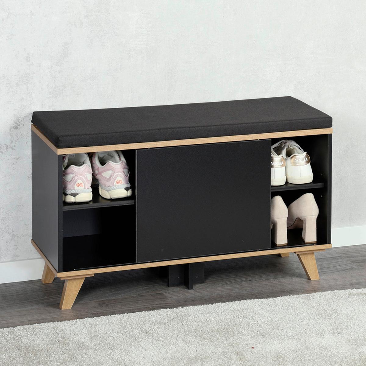 GARDEROBENBANK Eiche/Schwarz B: 77cm - Eichefarben/Schwarz, Basics, Holzwerkstoff/Textil (77/48/30cm) - Kesper