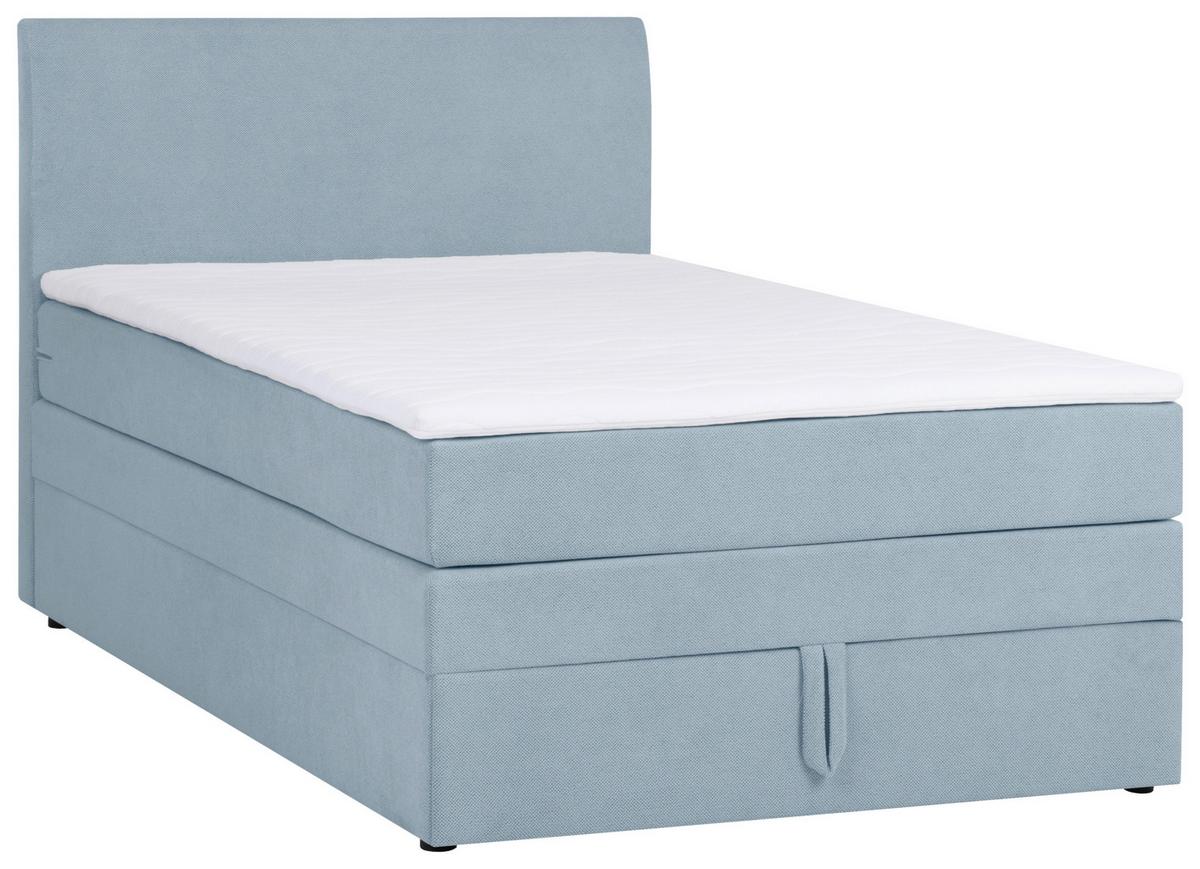 Boxspringbett mit Topper & Bettkasten 90x200 Wickie - Schwarz/Hellblau, KONVENTIONELL, Holz/Textil (90/200cm)