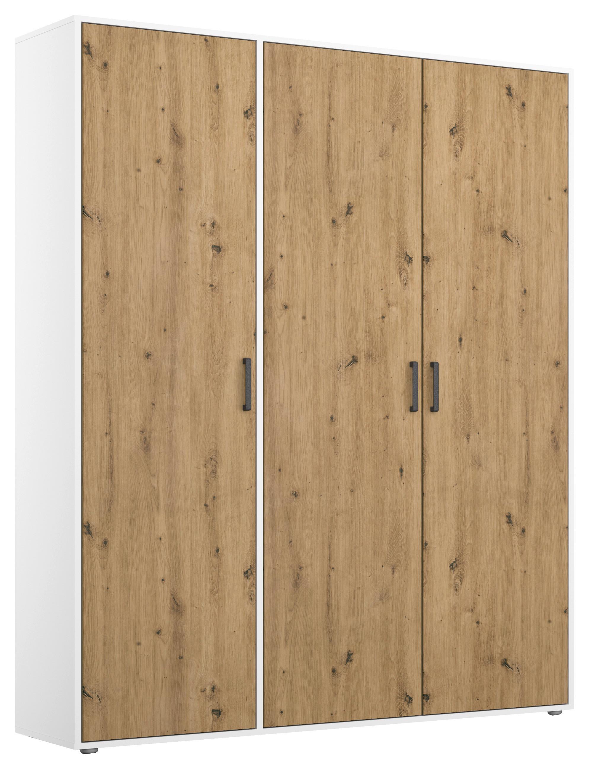 Drehtürenschrank Voyager Weiß,Eiche Artisan B: 140 cm - Weiß/Eiche Artisan, MODERN, Holzwerkstoff (140/194/53cm) - Rauch Möbel
