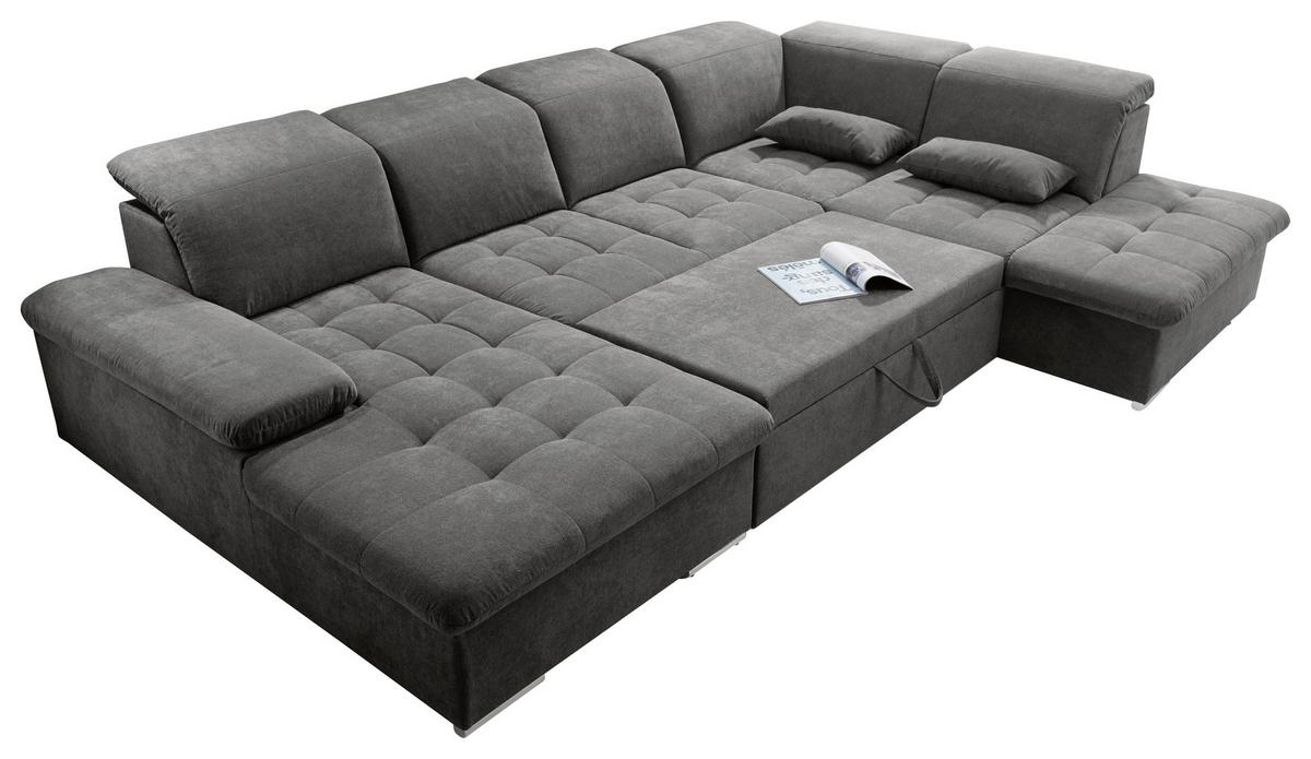 Sedací souprava tmavě šedá - barvy stříbra/tmavě šedá, Konvenční, textil/plast (188/340/240cm) - MID.YOU
