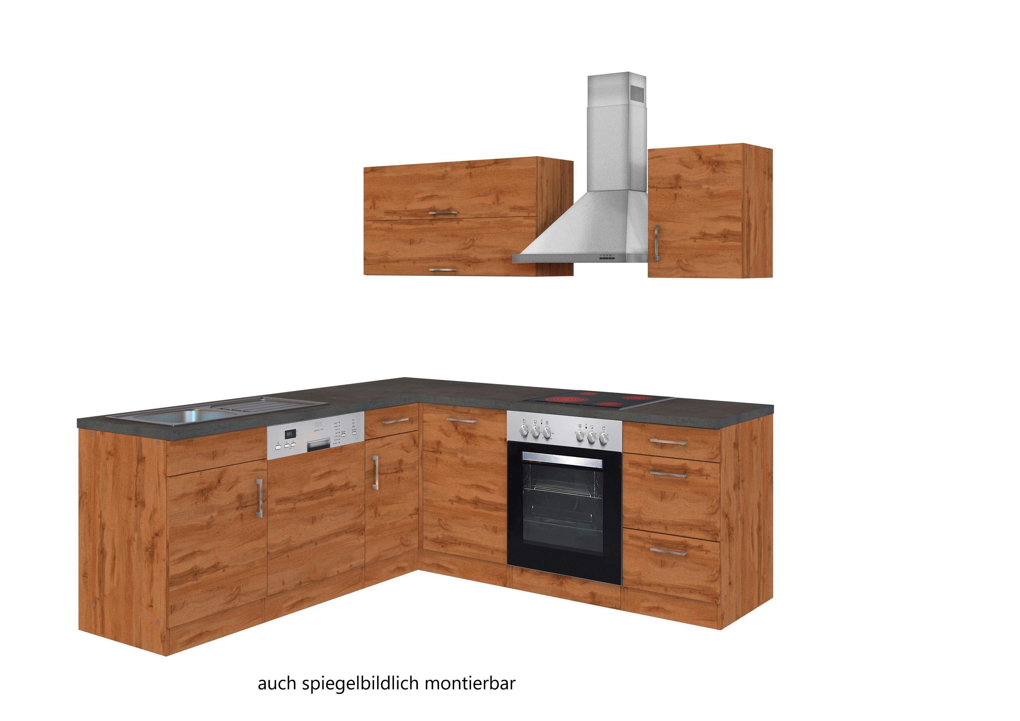 Eckküche Winkelblock Mit Geräten 210x150 cm Eichefarben - Schieferfarben/Eiche Wotan, MODERN, Holzwerkstoff (210/210cm) - Held