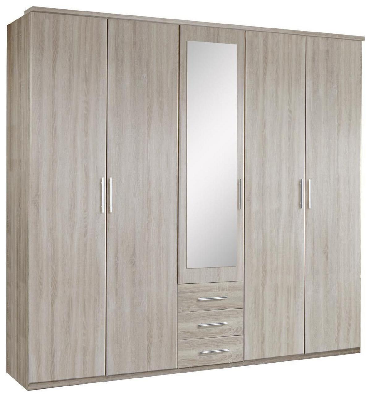 Drehtürenschrank Mit Spiegel + Laden 225cm Ben, Eiche Dekor - Eichefarben, KONVENTIONELL, Glas/Holzwerkstoff (225/210/58cm) - MID.YOU