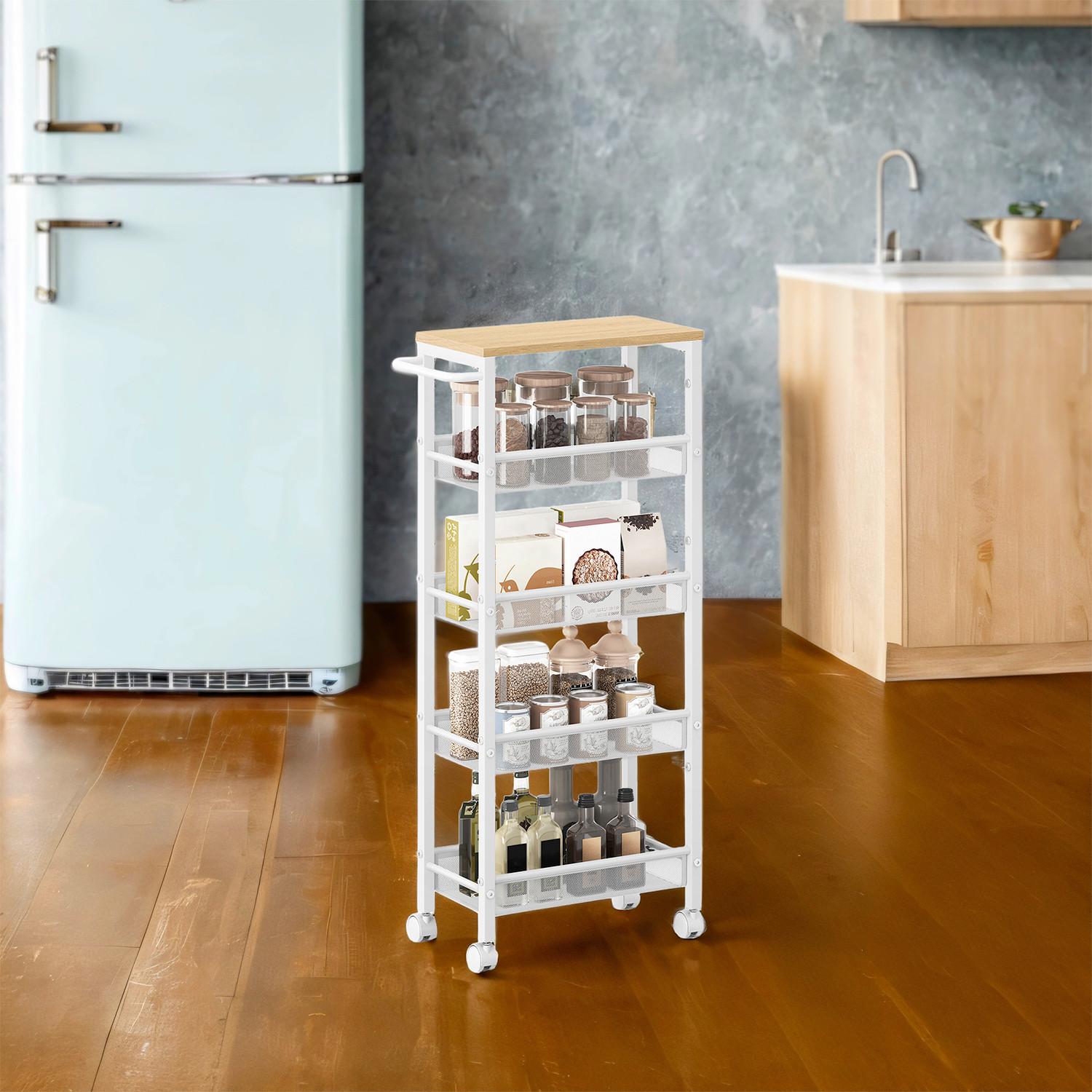 Servierwagen Storage Carts - Eichefarben/Weiß, MODERN, Holzwerkstoff/Metall (45,4/22/99,6cm) - MID.YOU