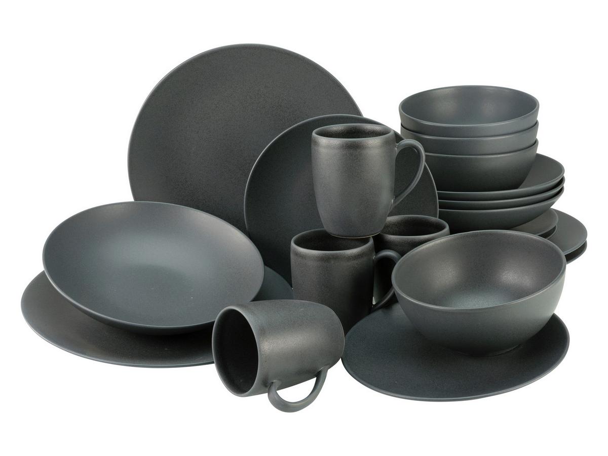 Kombiservice Keramik 4 Personen Geschirr Set - Schwarz, Design, Keramik - Creatable
