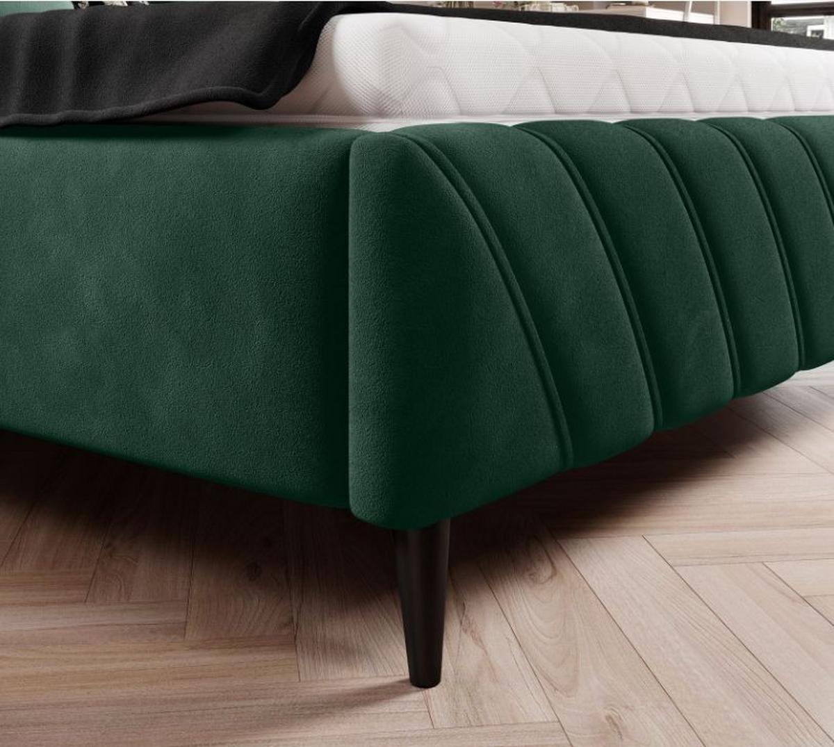 Posteľ Melli s roštom a úložným priestorom 180x200cm - čierna/tmavozelená, Design, drevo/textil (180/200cm)