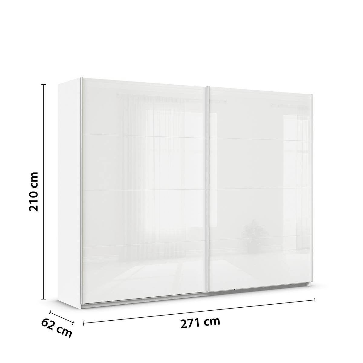 Tolóajtós Szekrény Feldkirch 271/210 Cm - magasfényű fehér/fehér, Modern, faalapú anyag/Üveg (271/210/62cm)
