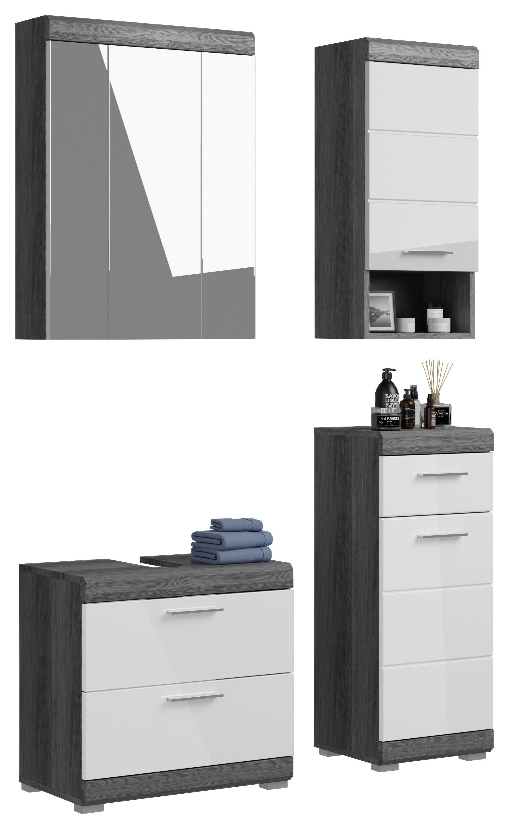 Badezimmer Scout - Weiß Hochglanz/Grau, MODERN, Holzwerkstoff (97cm) - MID.YOU