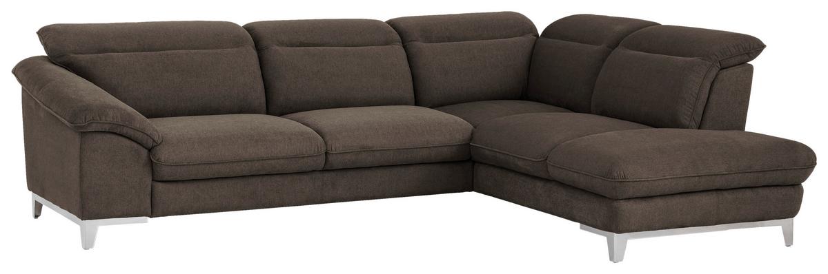Ecksofa mit Schlaffunktion Teresa Dunkelbraun - Chromfarben/Dunkelbraun, Design, Textil (293/232cm) - Livetastic