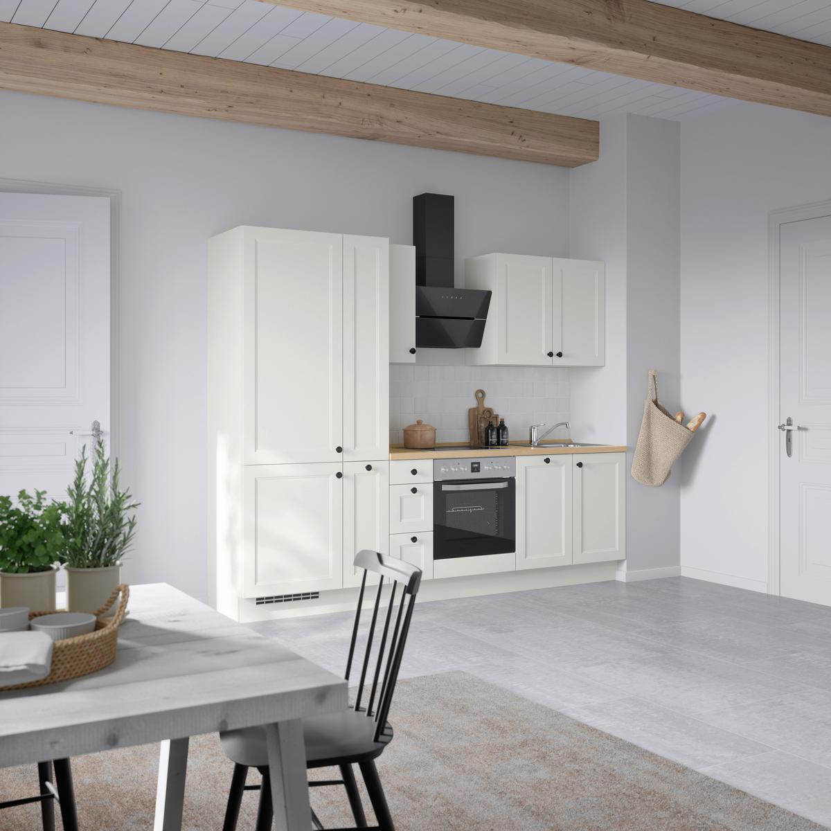 Kuchynská linka 270 cm, biela/dekor dub Sierra - čierna/biela, Modern, kov/kompozitné drevo (270cm) - Nobilia