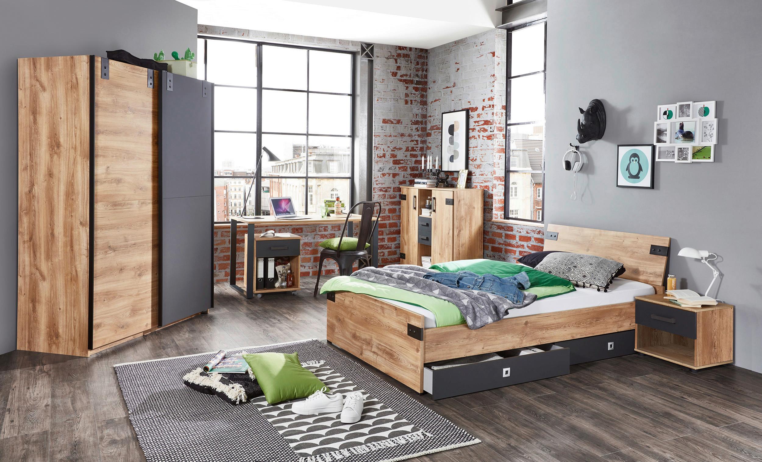 Ágyfiók Szett Liverpool - grafitszürke/tölgyfa, Design, műanyag/faalapú anyag (100/16/60cm) - MID.YOU