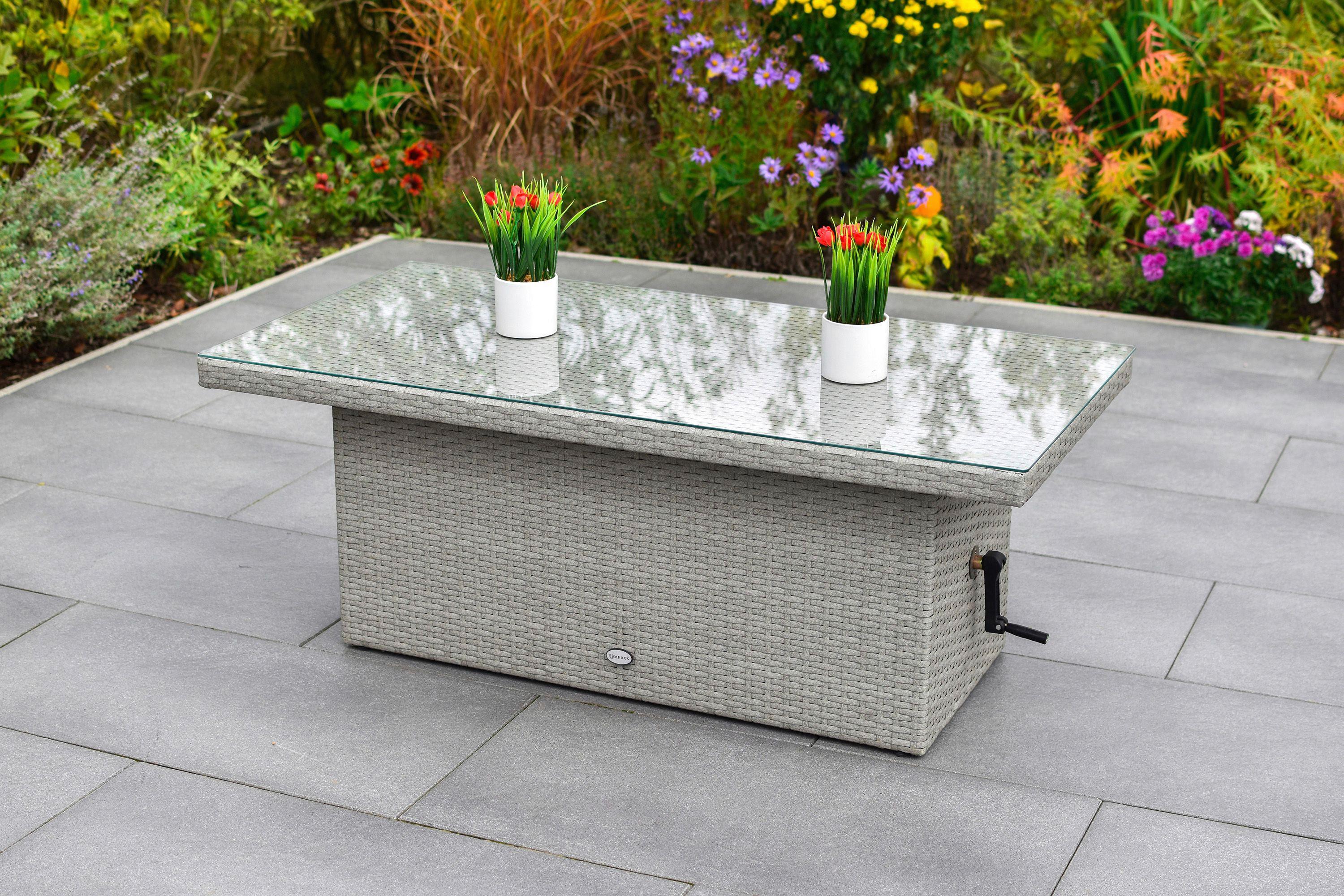 Gartentisch höhenverstellbar Chicago Stahl/Kunststoff L 120 - Grau, MODERN, Glas/Kunststoff (120/60/46-68cm) - Gardenson