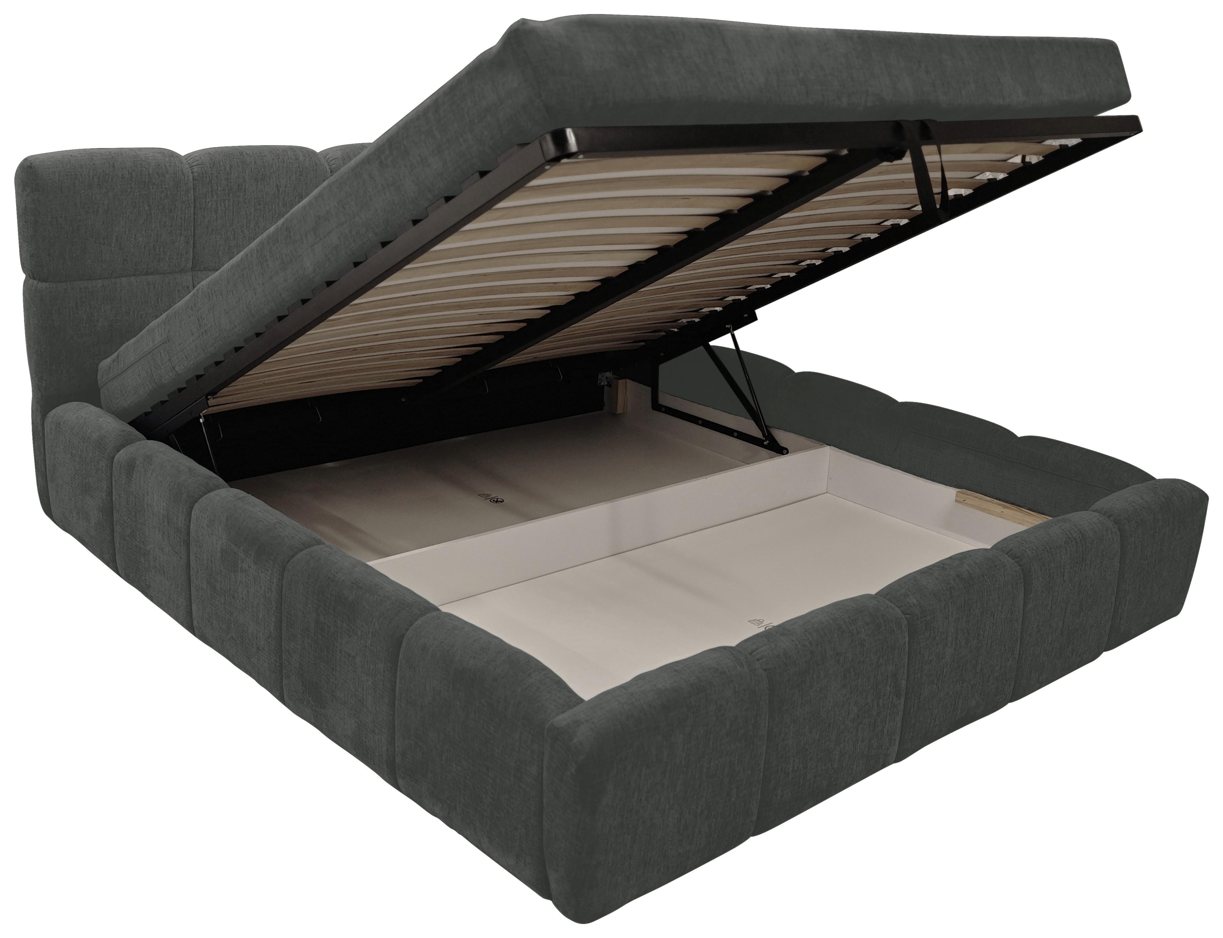 Polsterbett Noe Anthrazit, Lf: 120x200 cm - Anthrazit/Schwarz, Trend, Textil/Metall (120ml)