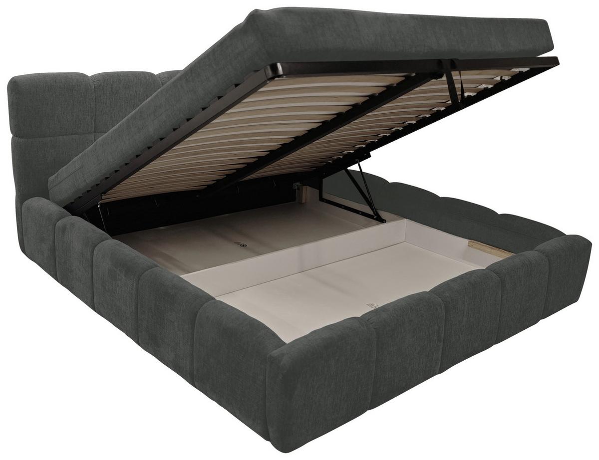 Polsterbett Noe Anthrazit, Lf: 140x200 cm - Anthrazit/Schwarz, Trend, Textil/Metall (140/200cm)