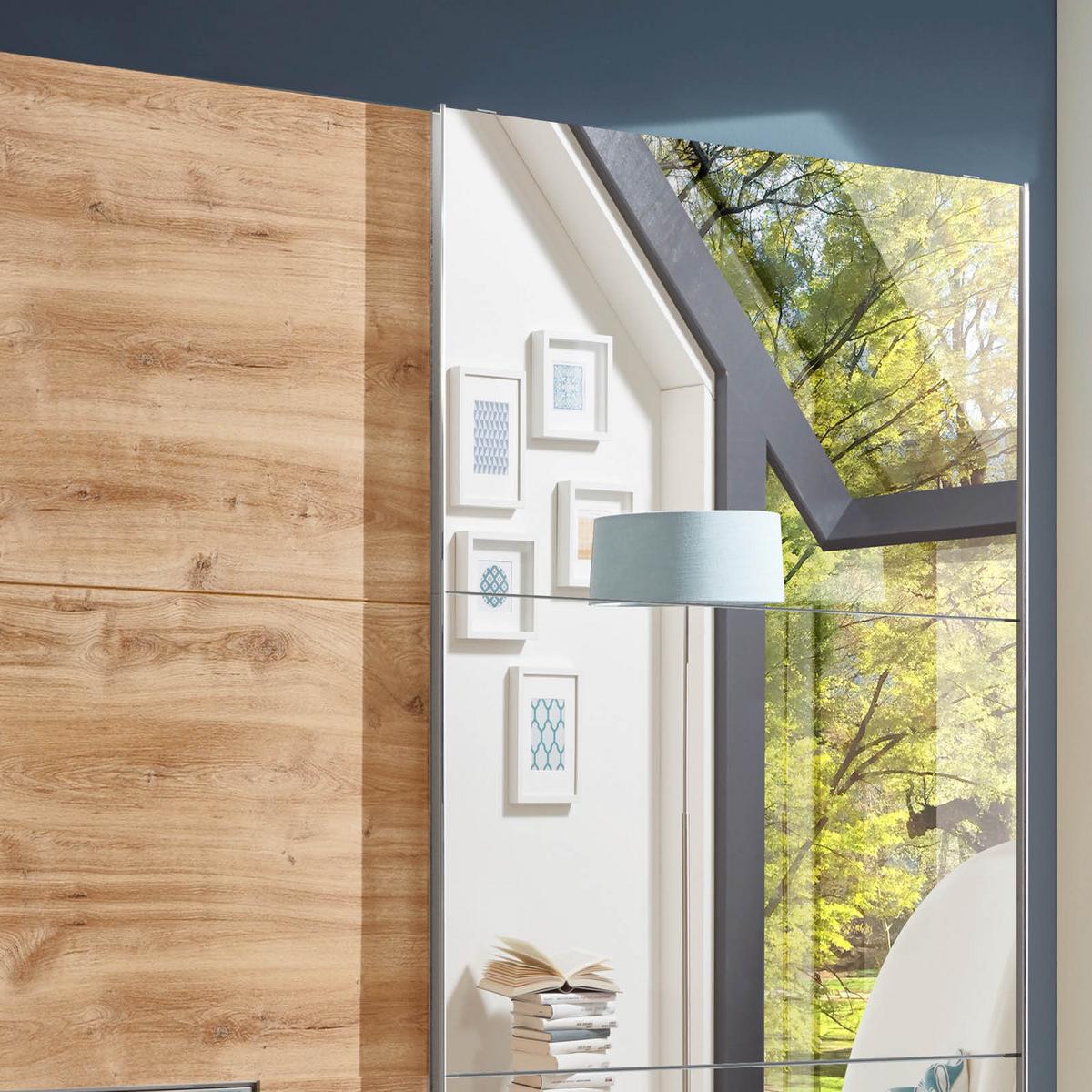 Schwebetürenschrank Mit Spiegel 250cm Level 36a, Eiche Dekor - Eichefarben, MODERN, Glas/Holzwerkstoff (250/216/65cm) - MID.YOU
